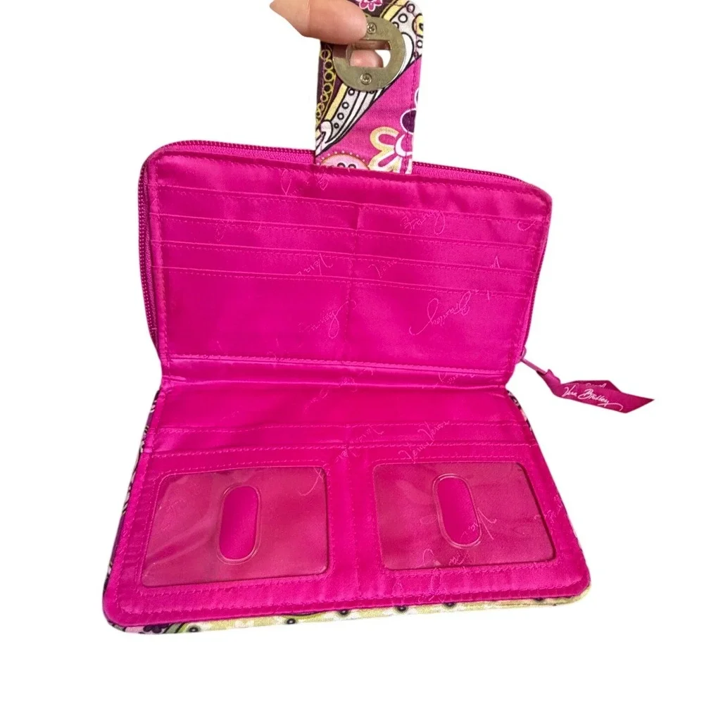 Vera Bradley Turnlock Wallet Pink Purple Paisley Quilted Cotton Floral Organizer - Picture 4 of 9